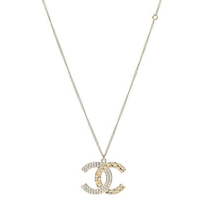 Chanel Baguette Crystal Quilted CC Pendant Necklace Gold 1 of 4
