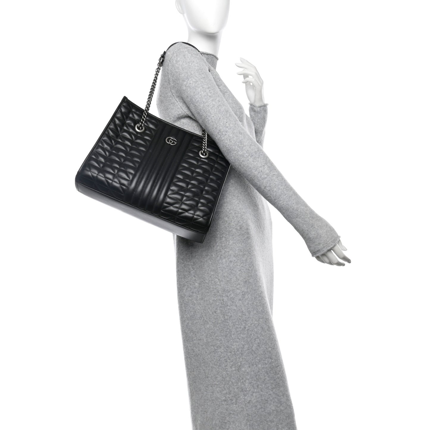 Calfskin Matelasse Aria Medium GG Marmont Shoulder Tote Black