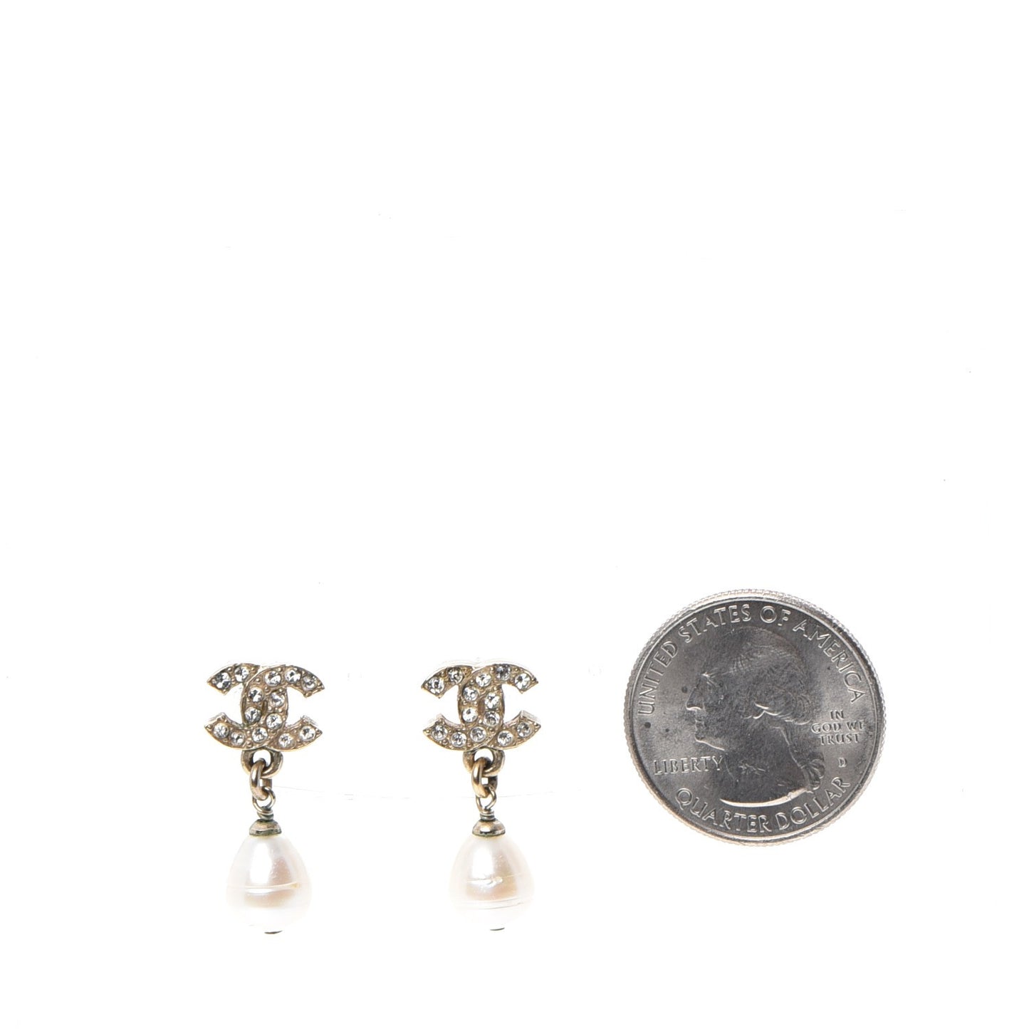 Crystal Pearl CC Drop Earrings Light Gold