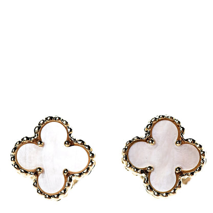 Van Cleef & Arpels 18K Yellow Gold Mother of Pearl Sweet Alhambra Earrings 1 of 5