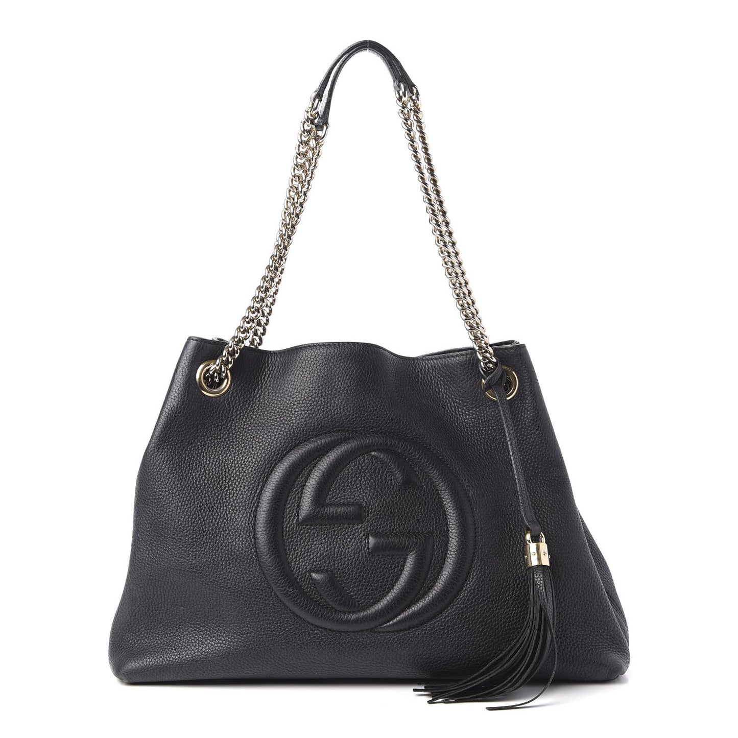 Pebbled Calfskin Medium Soho Chain Shoulder Bag Black