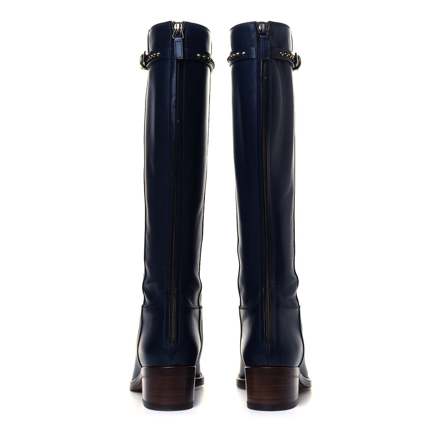Calfskin Studded Irene Knee High Flat Boots 40 Blue
