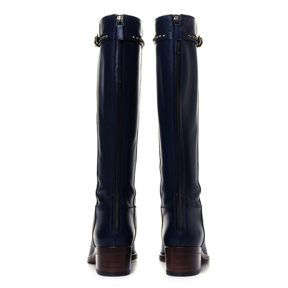 Gucci Calfskin Studded Irene Knee High Flat Boots 40 Blue 5 of 6