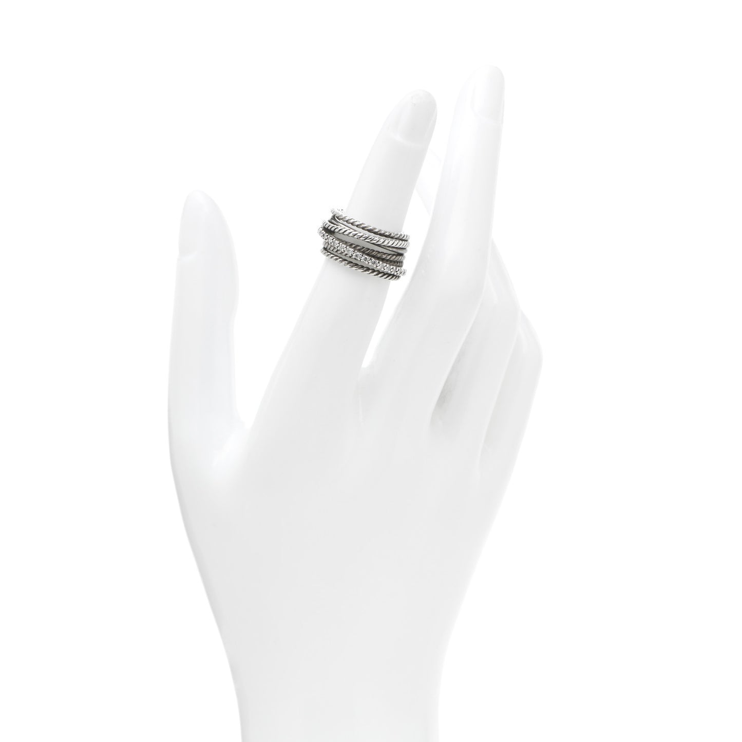 Sterling Silver 14K White Gold Diamond 11mm Wide Crossover Cable Ring 49 4.75