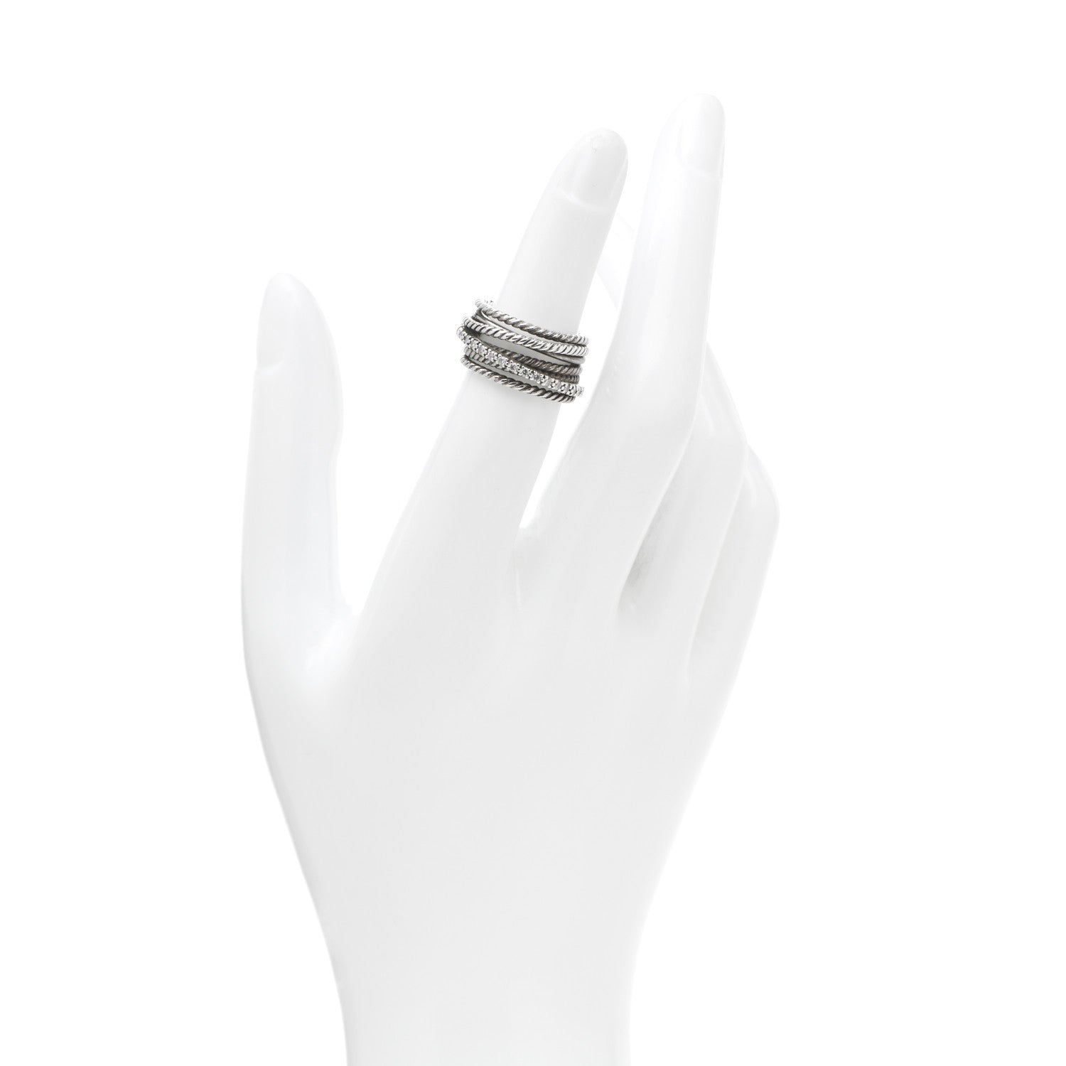 David Yurman Sterling Silver 14K White Gold Diamond 11mm Wide Crossover Cable Ring 49 4.75 2 of 4