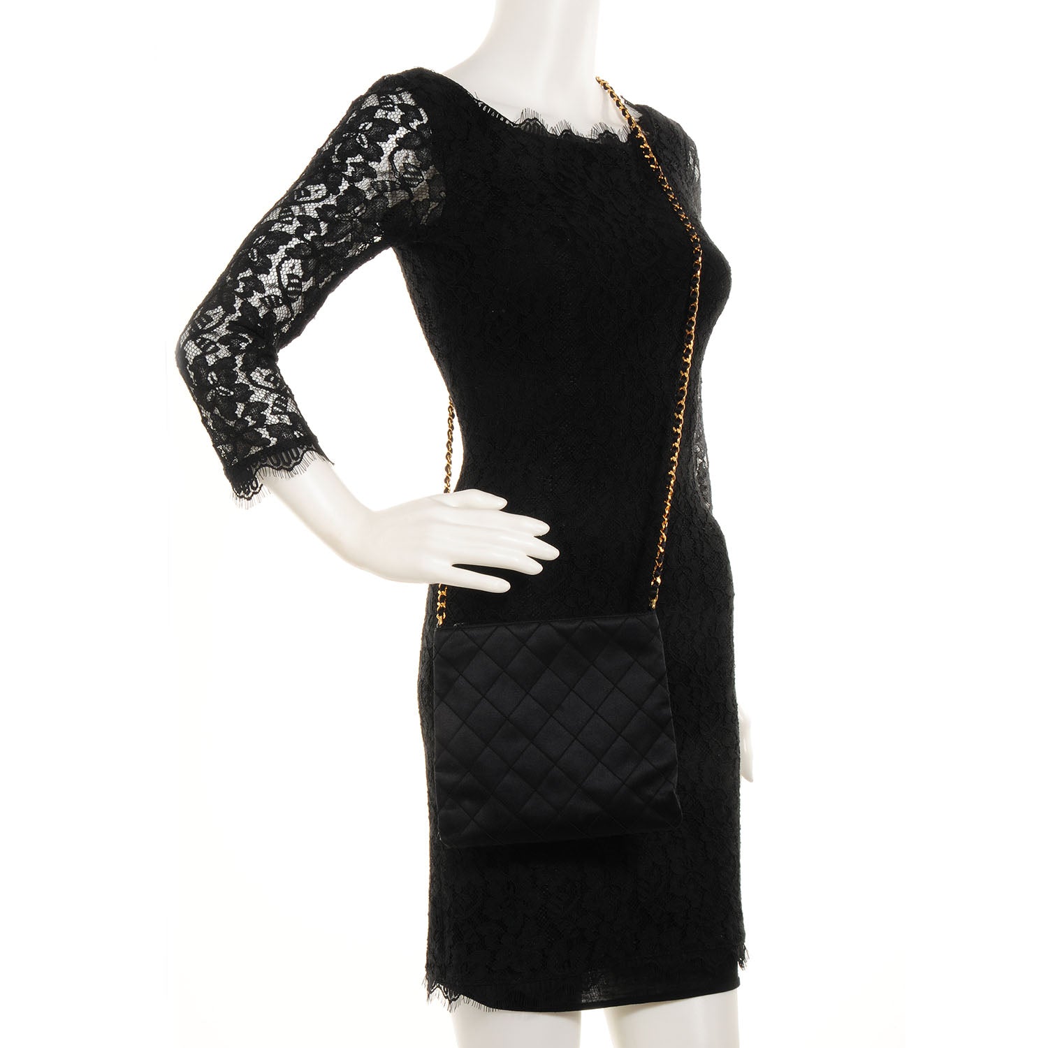 Chanel Satin Quilted Tassel Evening Bag Black 2 of 8