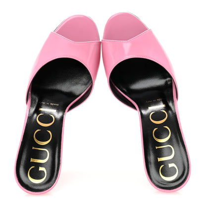 Gucci Polished Calfskin Scarlet Mid Heel Slide Sandals 36.5 Pink Plexi 2 of 10