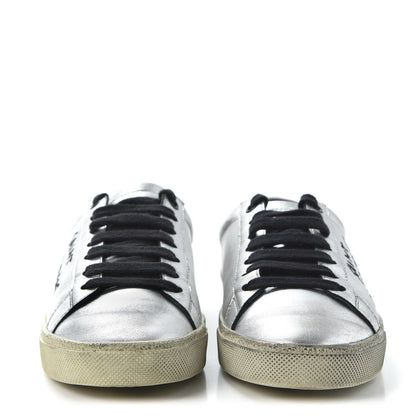 Saint Laurent Metallic Calfskin Womens Court Classic Sneakers 36 Silver 2 of 10