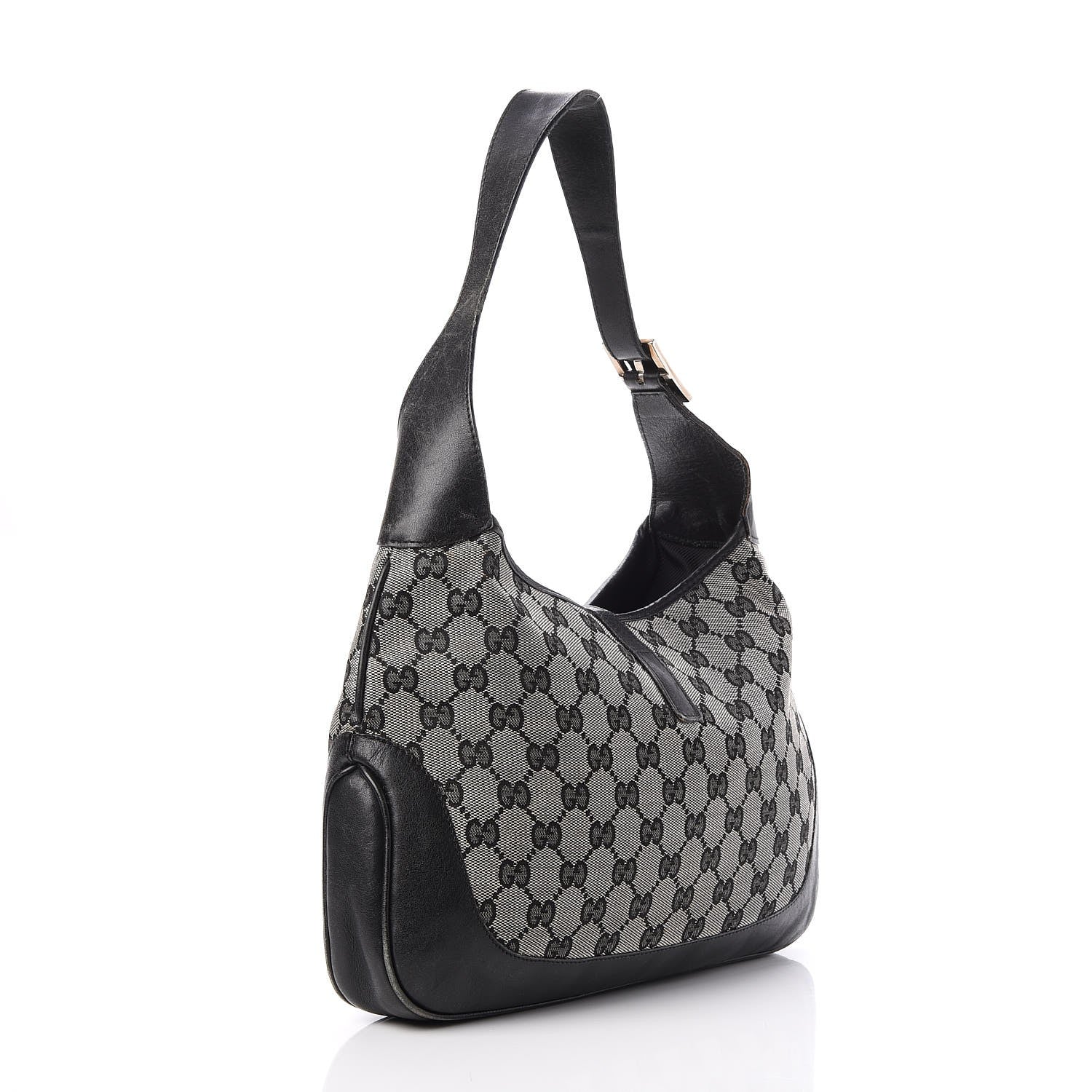 Gucci Denim Monogram Small Jackie O Hobo Black 3 of 15