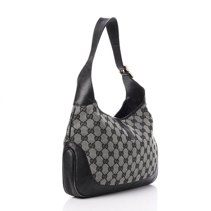 Gucci Denim Monogram Small Jackie O Hobo Black 3 of 15