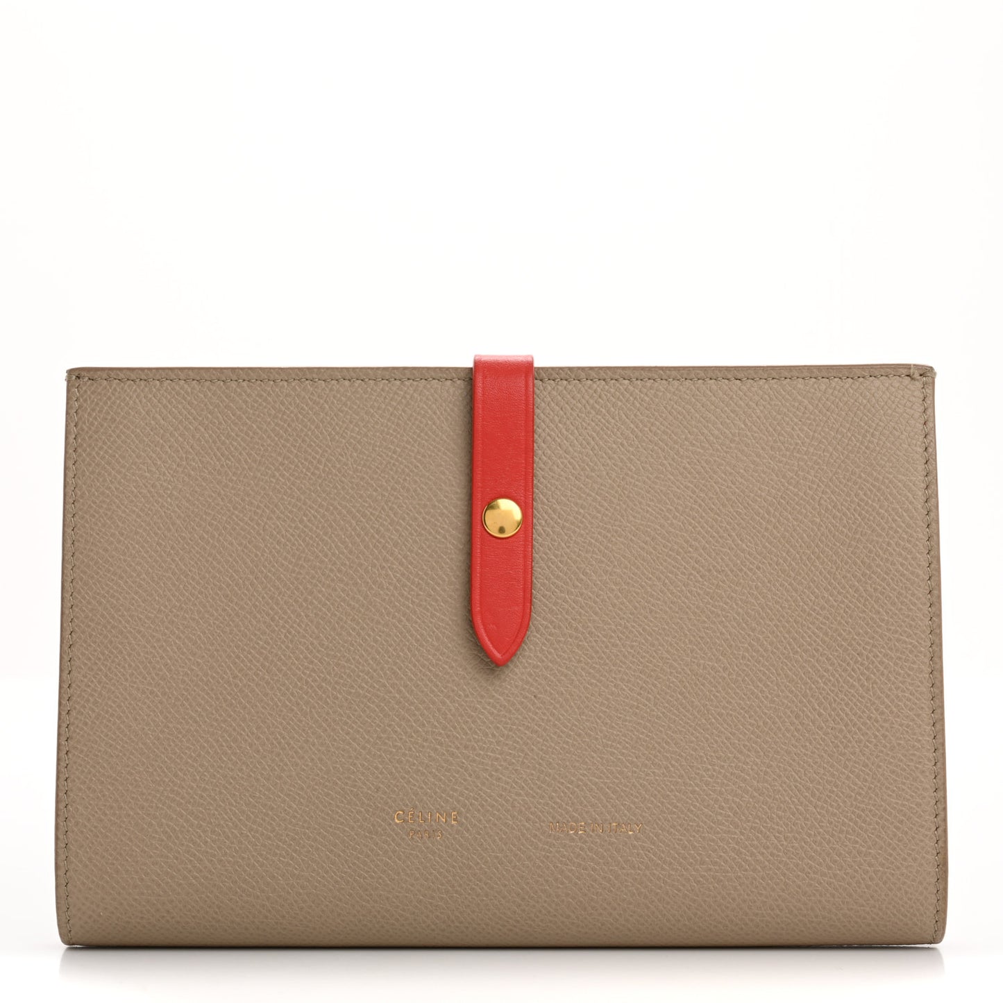 Grained Calfskin Large Multifunction Strap Wallet Light Taupe Red