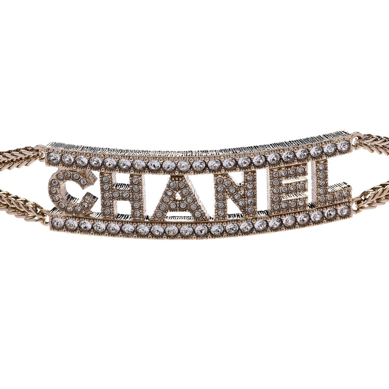 Chanel Metal Crystal Logo Choker Necklace Gold 4 of 6