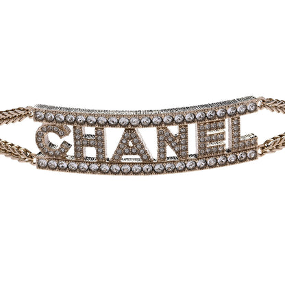 Chanel Metal Crystal Logo Choker Necklace Gold 4 of 6