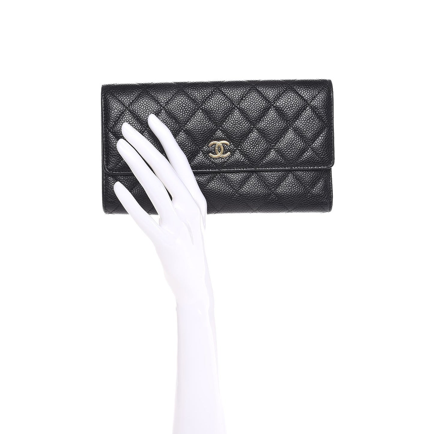 Caviar Quilted Flap Wallet Black