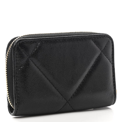 Chanel Shiny Goatskin Quilted Chanel 19 Zip Around Coin Purse Wallet Black 3 of 8