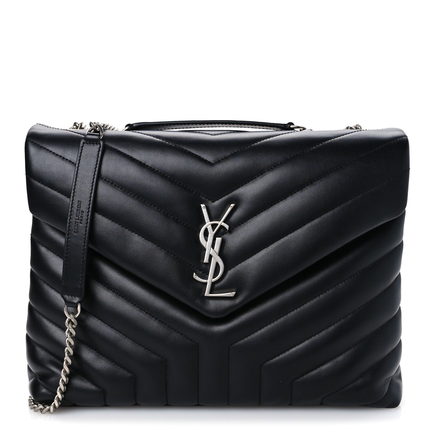 Calfskin Y Quilted Monogram Medium Loulou Chain Satchel Black