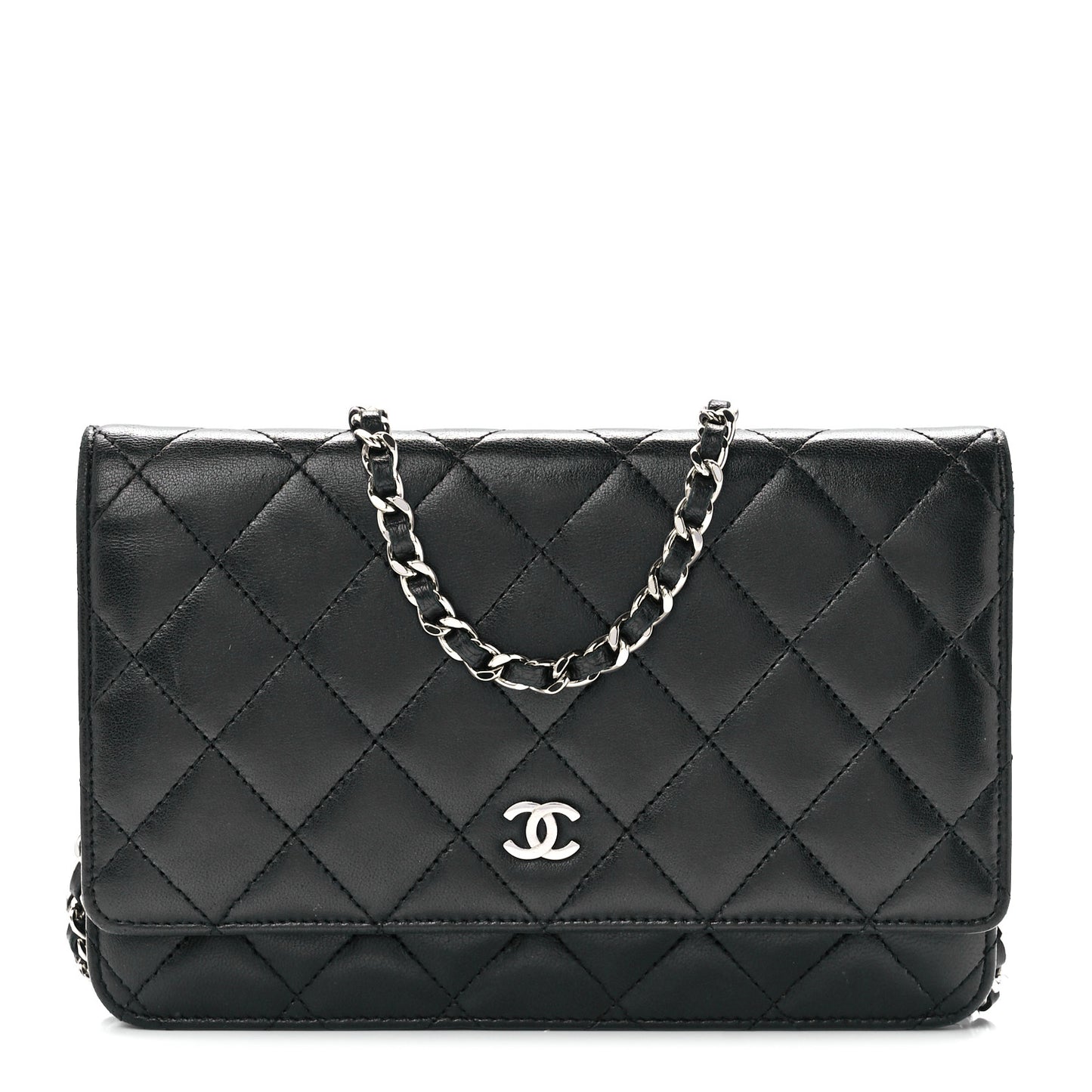 Lambskin Quilted Wallet On Chain WOC Black