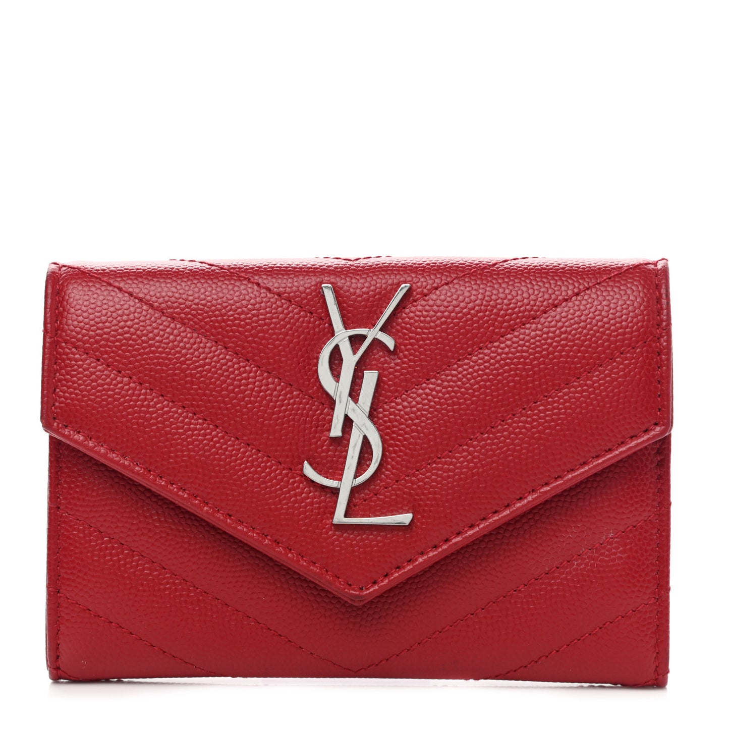 Grain De Poudre Matelasse Chevron Small Monogram Envelope Wallet New Red