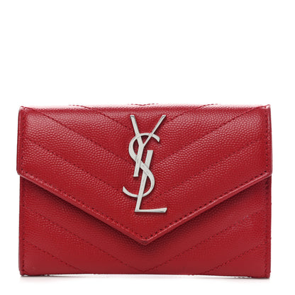 Saint Laurent Grain De Poudre Matelasse Chevron Small Monogram Envelope Wallet New Red 2 of 18