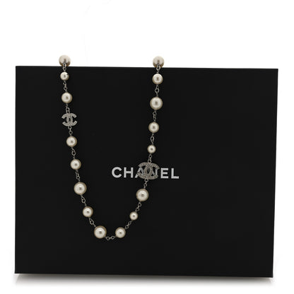 Chanel Graduated Pearl Crystal CC Long Necklace Silver 4 of 4