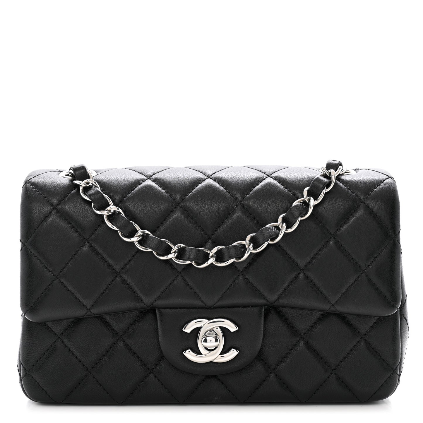 Lambskin Quilted Mini Rectangular Flap Black