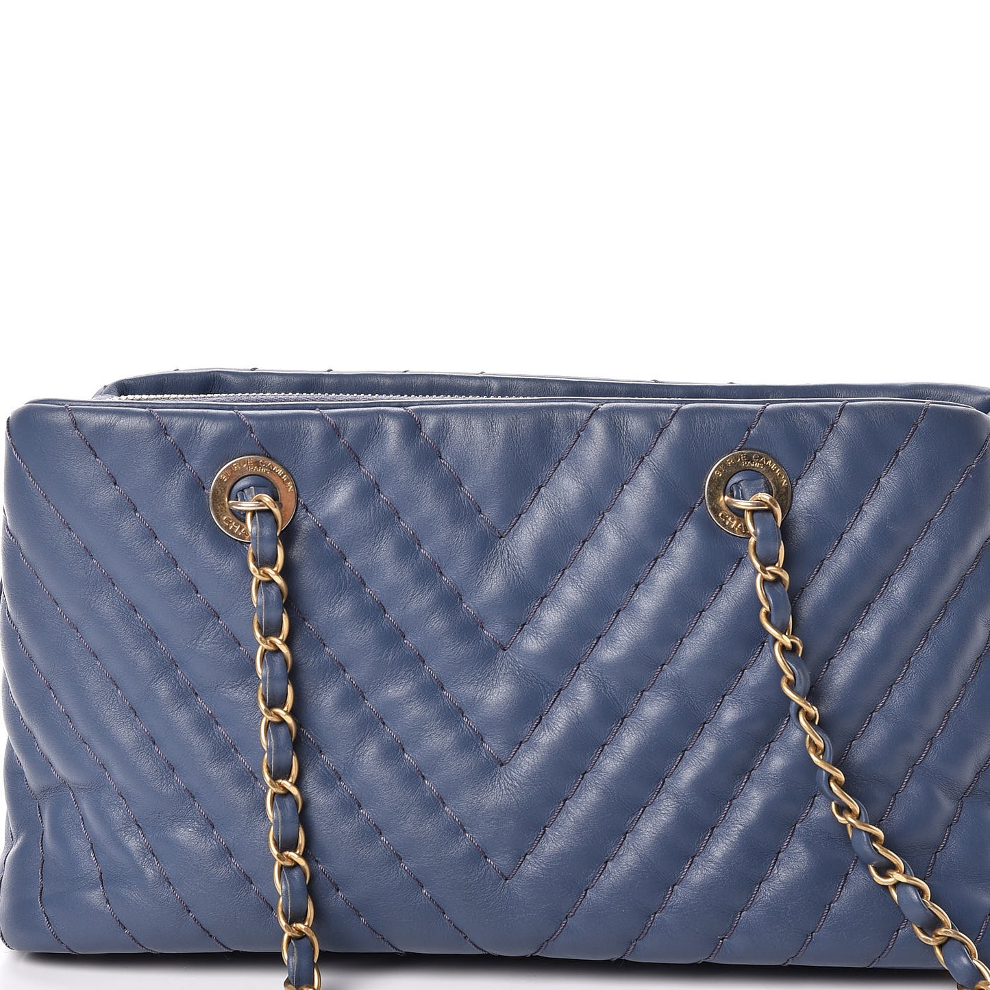 Calfskin Chevron Quilted Surpique Tote Blue