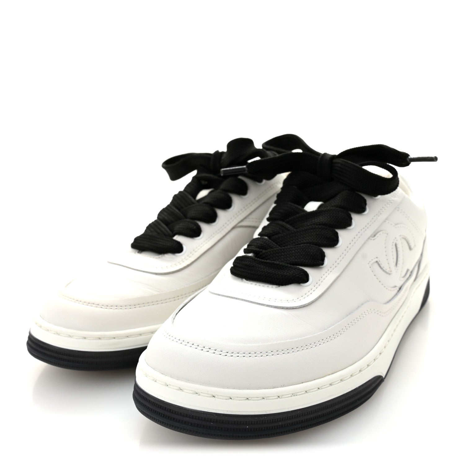 Chanel Calfskin CC Womens Sneakers 36 White Black 4 of 11