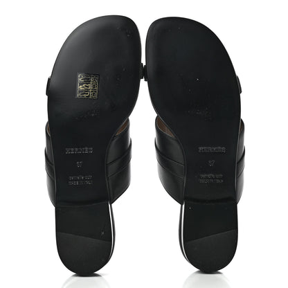 Hermes Calfskin Avenue Sandals 37 Black 5 of 9