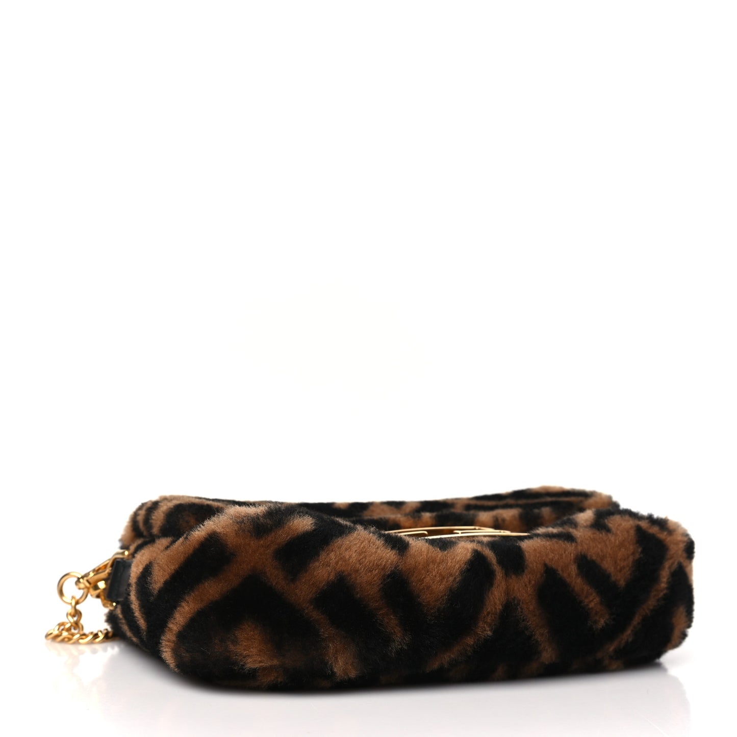 Shearling Vitello Dolce Macro FF 1974 Mini Baguette Tobacco Black