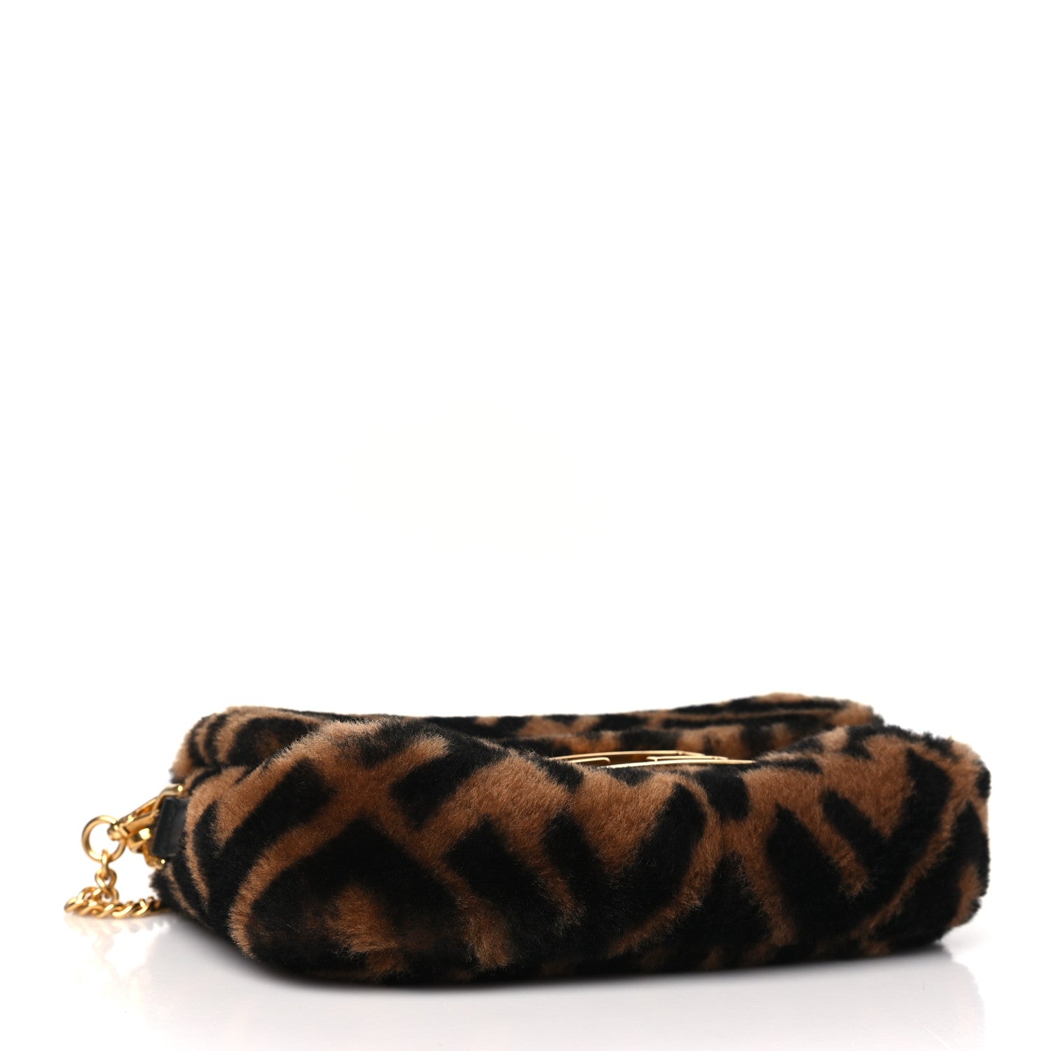 Fendi Shearling Vitello Dolce Macro FF 1974 Mini Baguette Tobacco Black 4 of 11