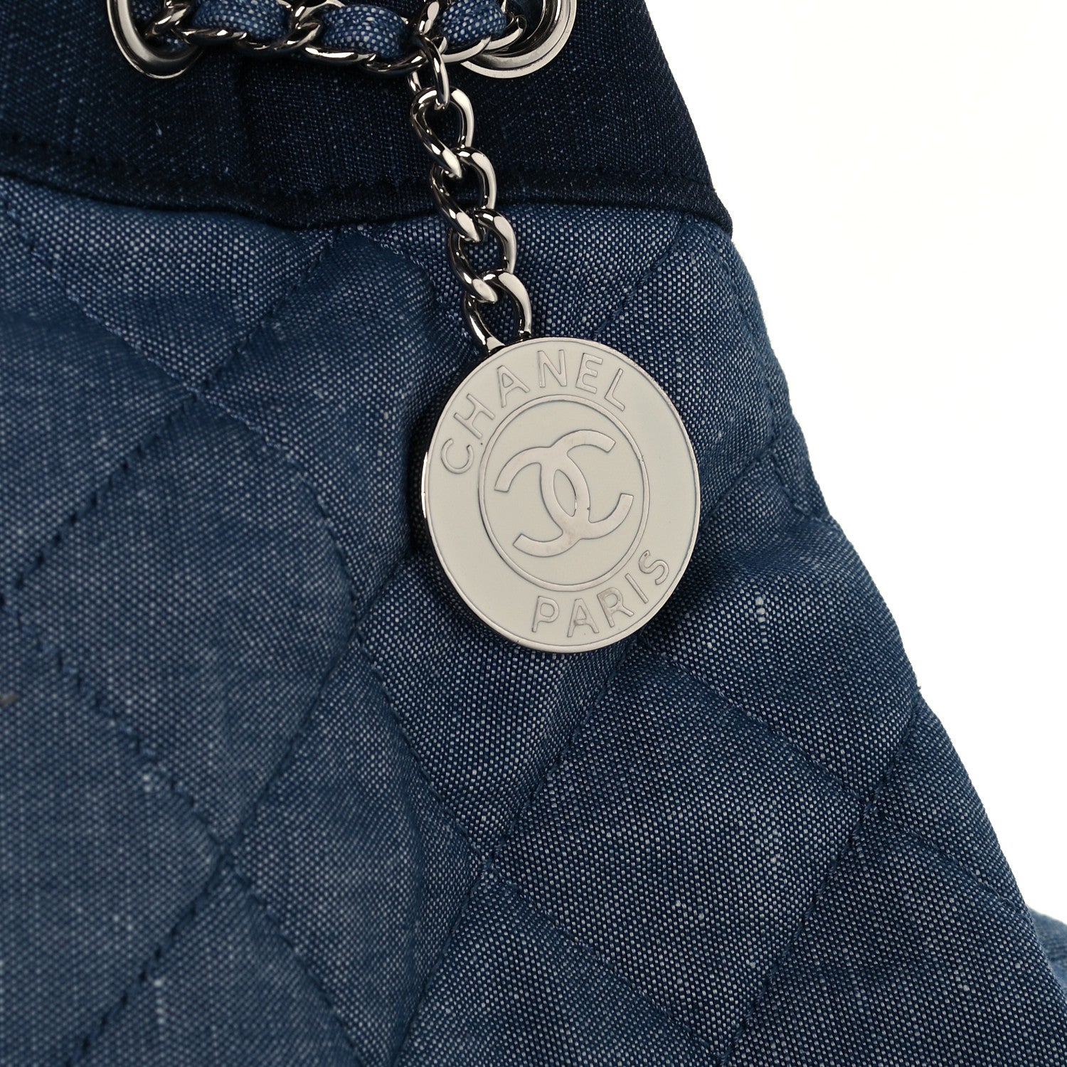Chanel Denim Medallion Quilted Drawstring Bag Blue 10 of 13