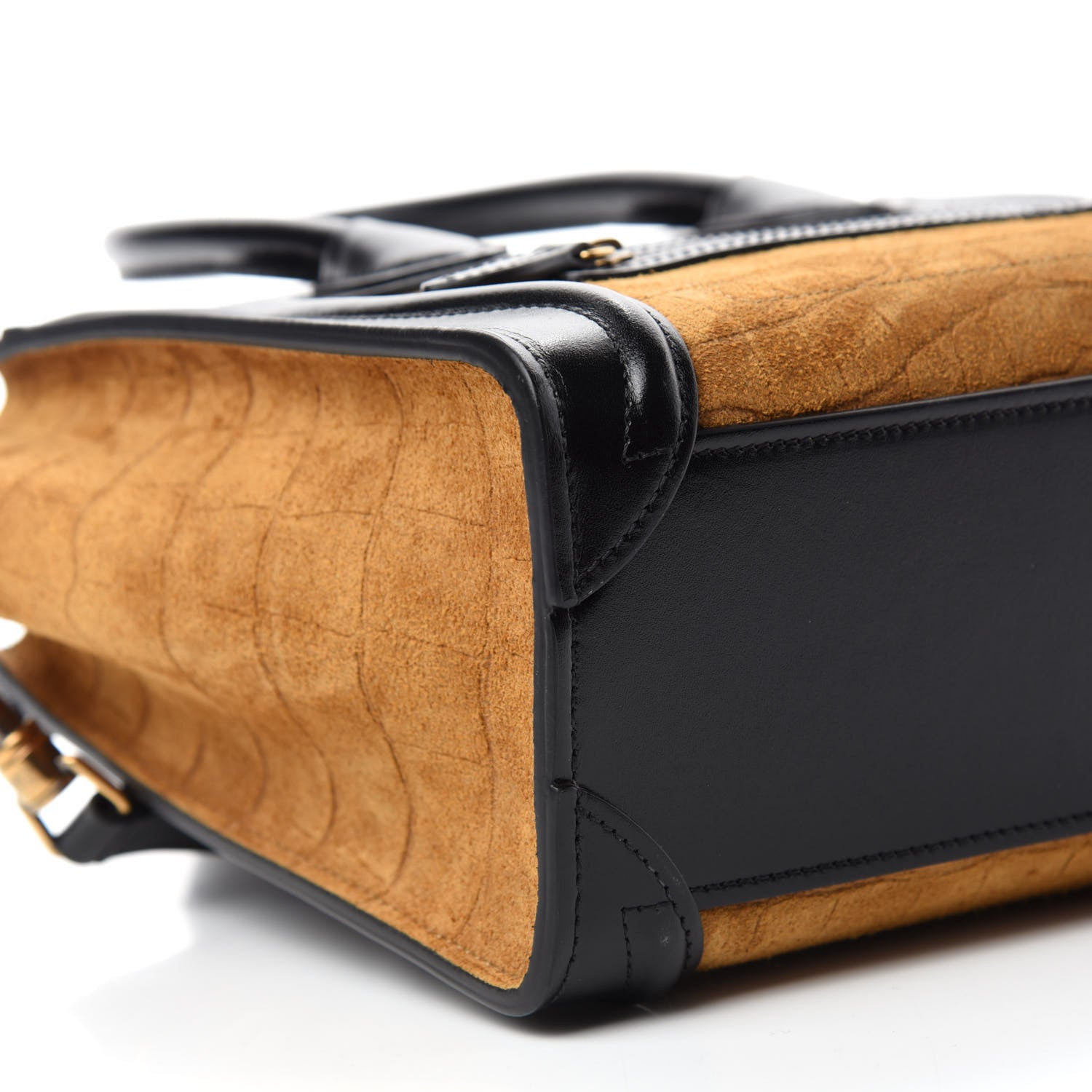 Celine Crocodile Embossed Nubuck Smooth Calfskin Bi-Color Nano Luggage Havana Black 6 of 10