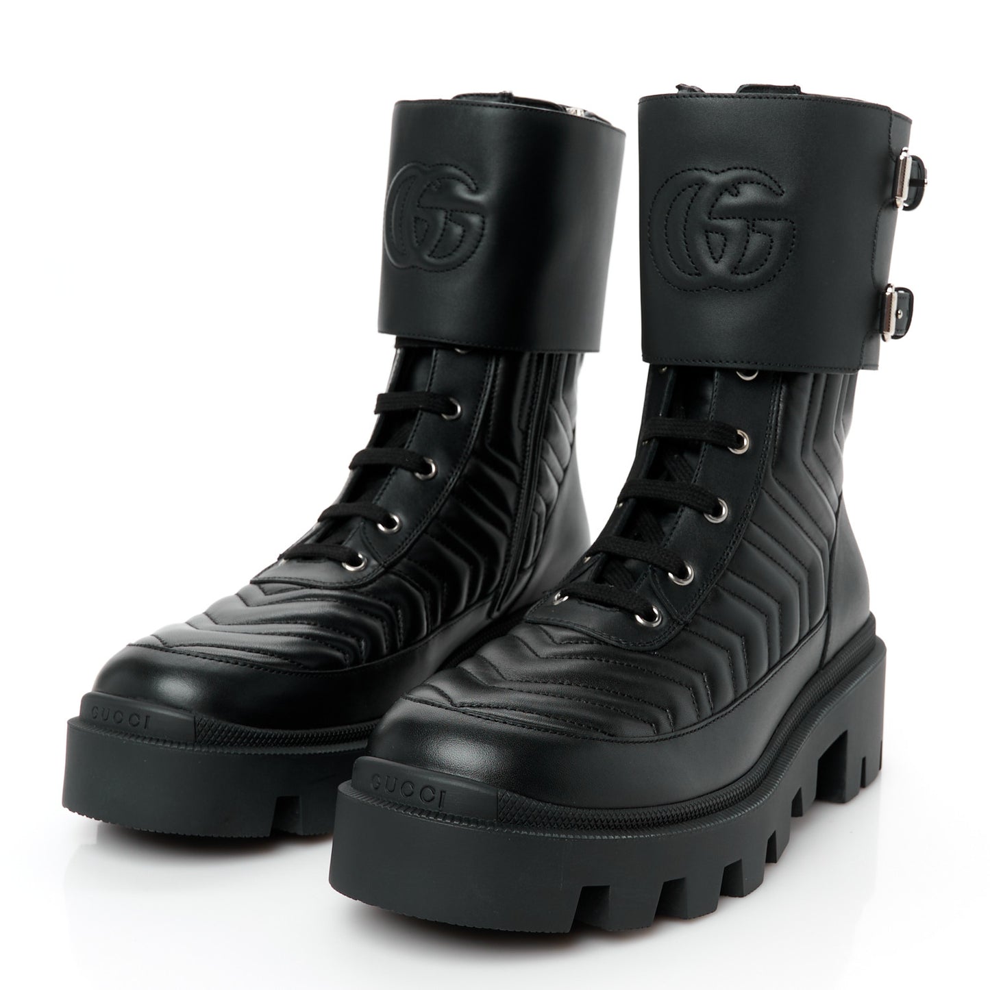 Nappa Frances GG Matelasse Platform Combat Boots 40 Black