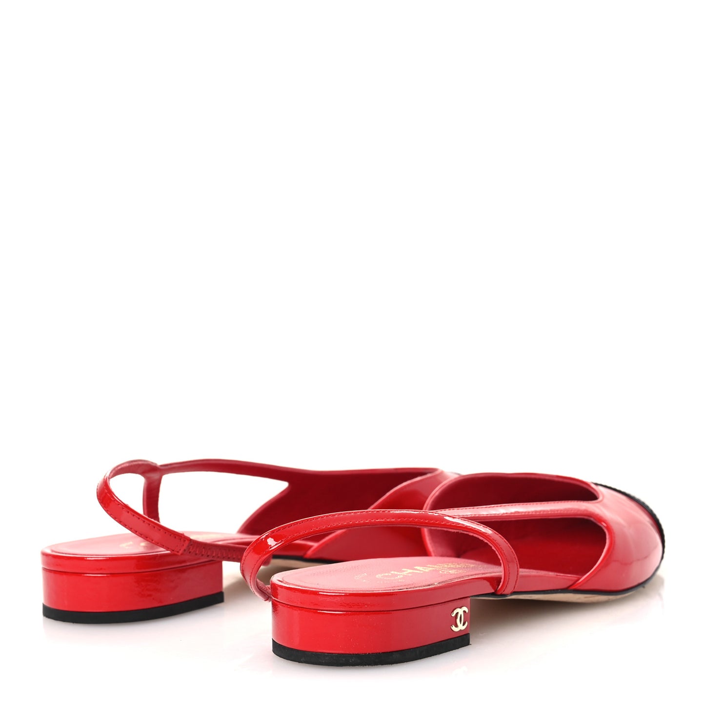 Patent Calfskin Cap Toe CC Slingback Flats 39 Red Black