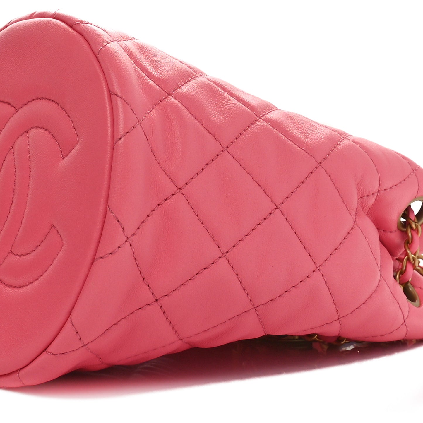 Lambskin Quilted Pearl Crush Drawstring Bag Pink