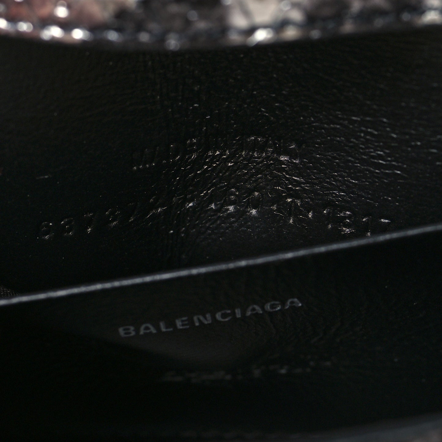 Shiny Calfskin Python Effect Hourglass Top Handle Bag Mini Silver Black