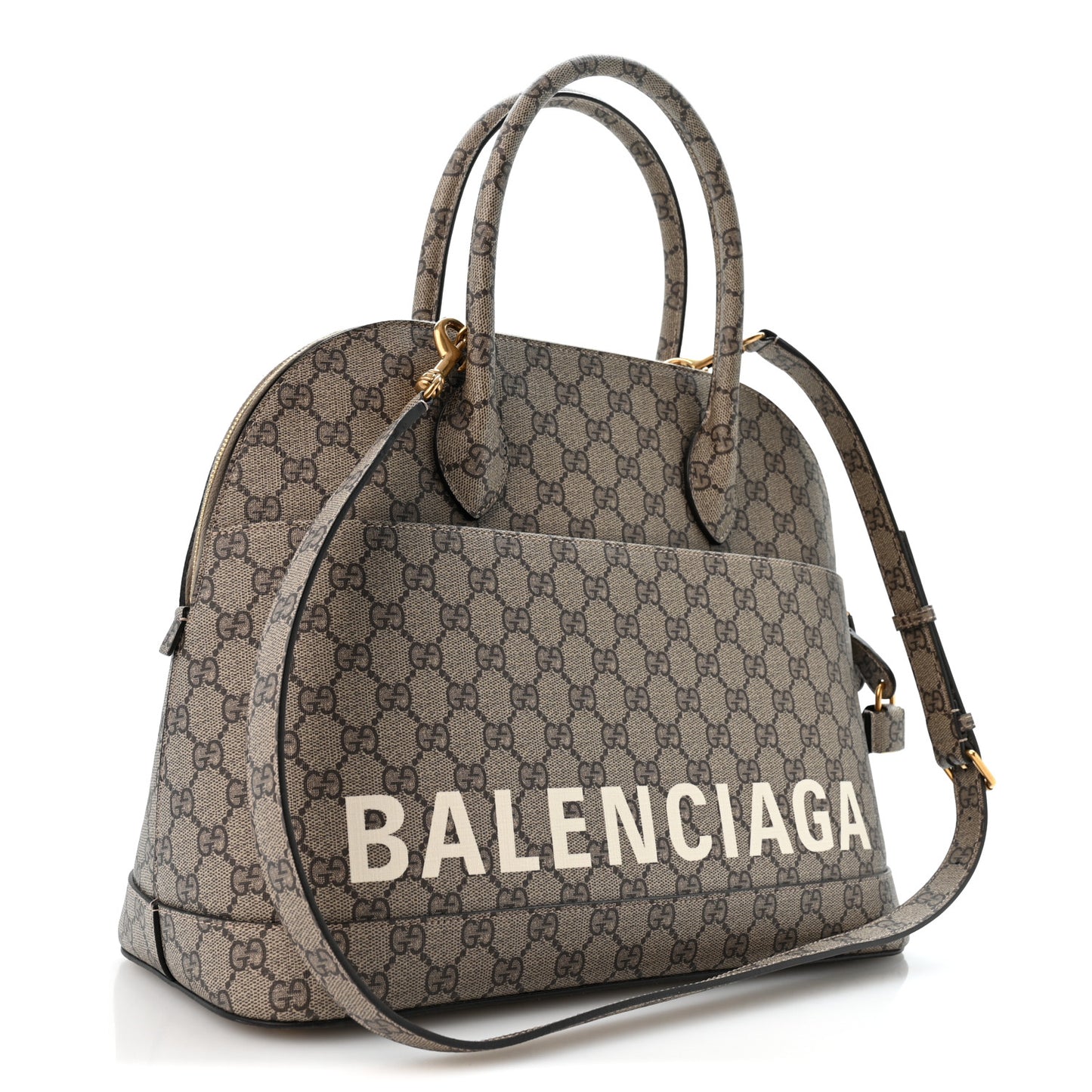X GUCCI GG Supreme Monogram Medium Ville Top Handle Beige Ebony