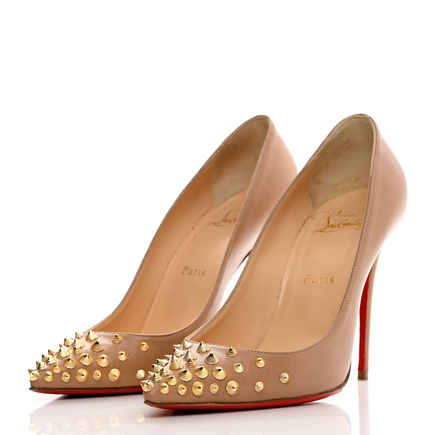 Christian Louboutin Nappa Spikyshell 100 Pumps 38.5 Nude Gold 3 of 14