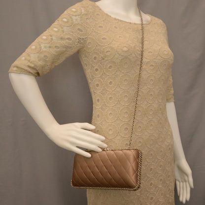 Chanel Satin Quilted Chain Around Clutch Beige 2 of 7