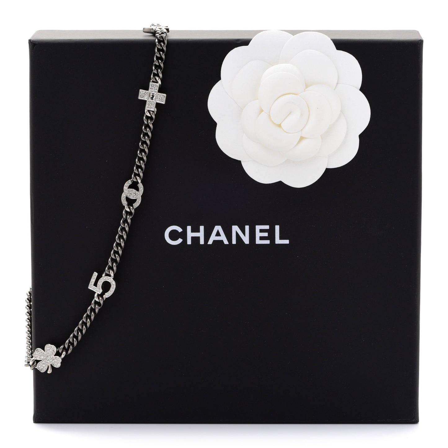Ruthenium Crystal Chain CC Lucky Charms Choker Silver