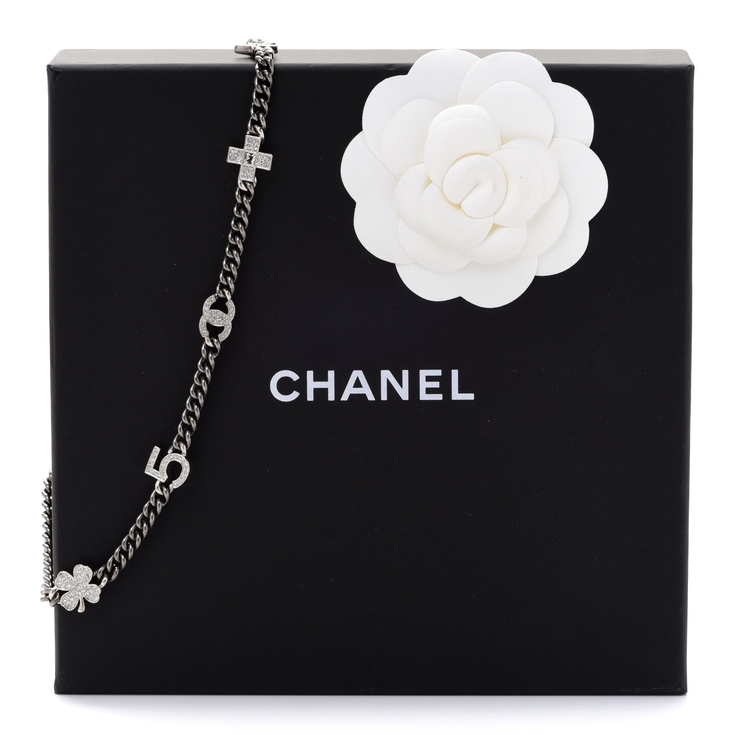 Chanel Ruthenium Crystal Chain CC Lucky Charms Choker Silver 6 of 6