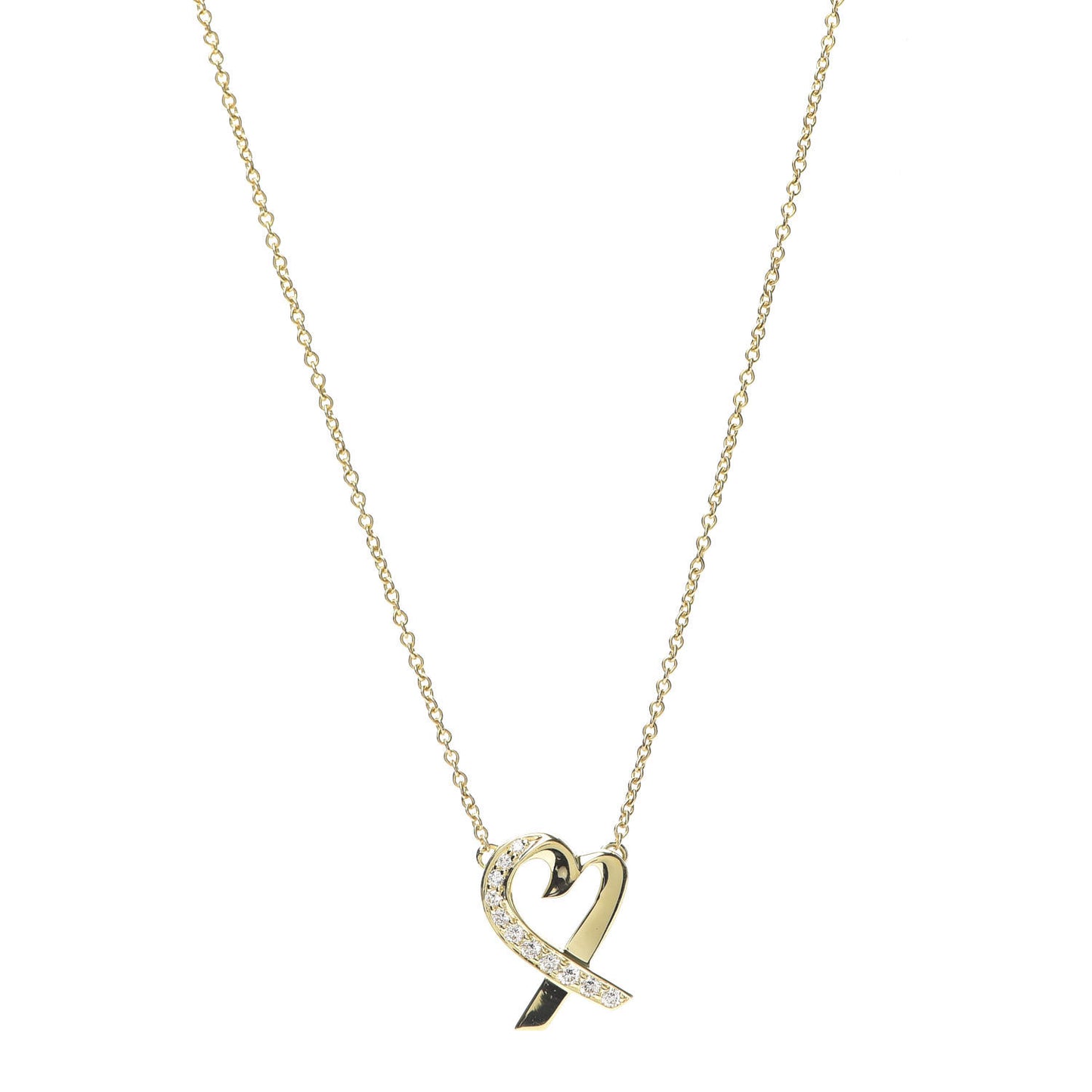 18K Yellow Gold Diamond Small Paloma Picasso Loving Heart Pendant Necklace