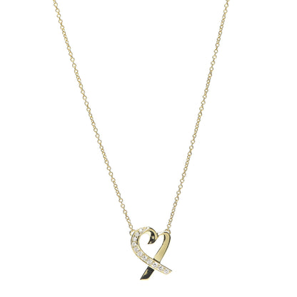 Tiffany 18K Yellow Gold Diamond Small Paloma Picasso Loving Heart Pendant Necklace 1 of 5