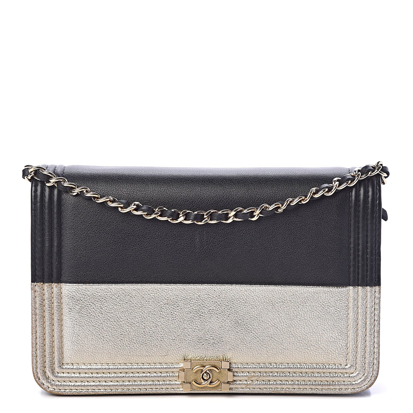 Metallic Goatskin Lambskin Boy Wallet on Chain WOC Black Gold