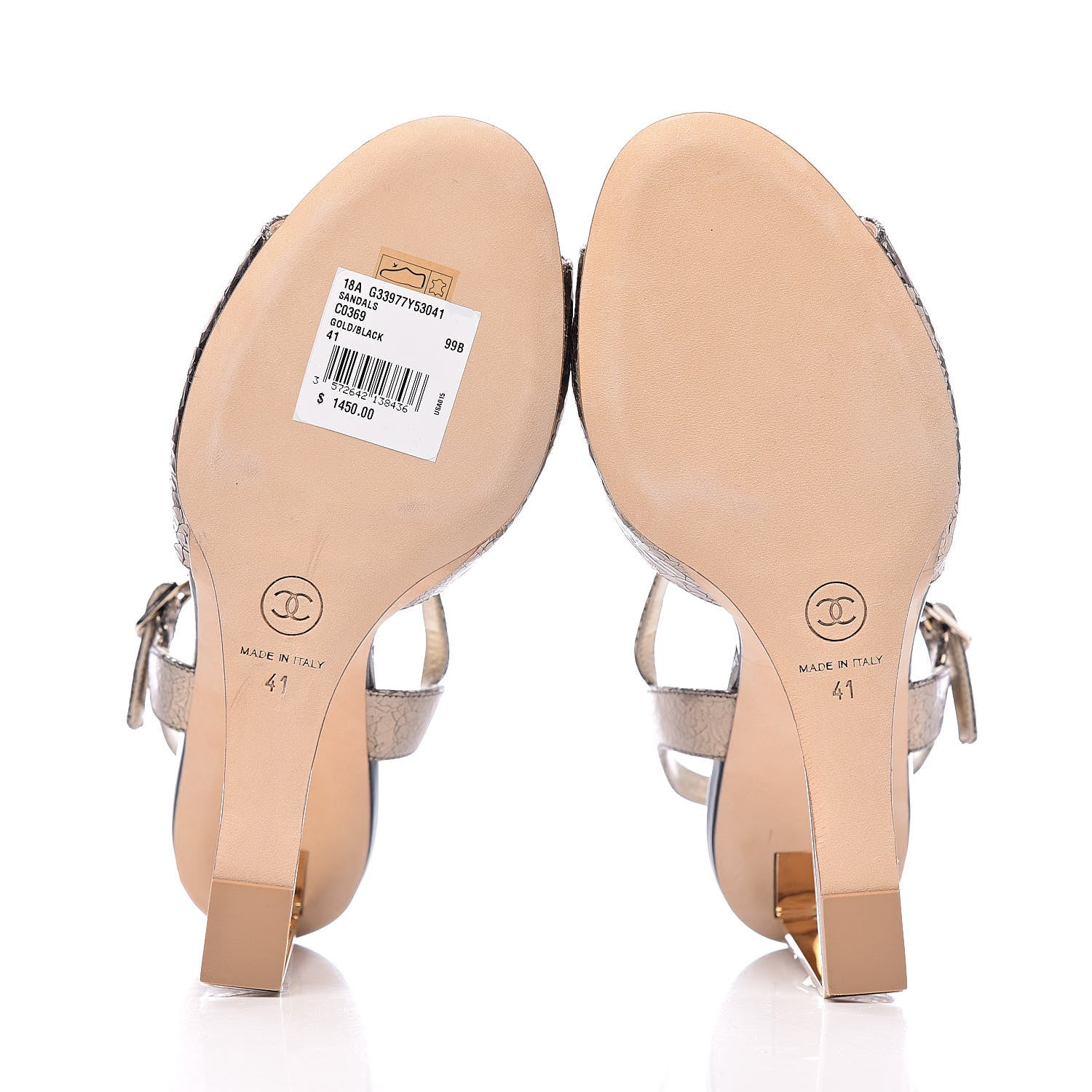Chanel Metallic Crackled Calfskin Pearl CC Wedge Sandals 41 Gold Black 5 of 12