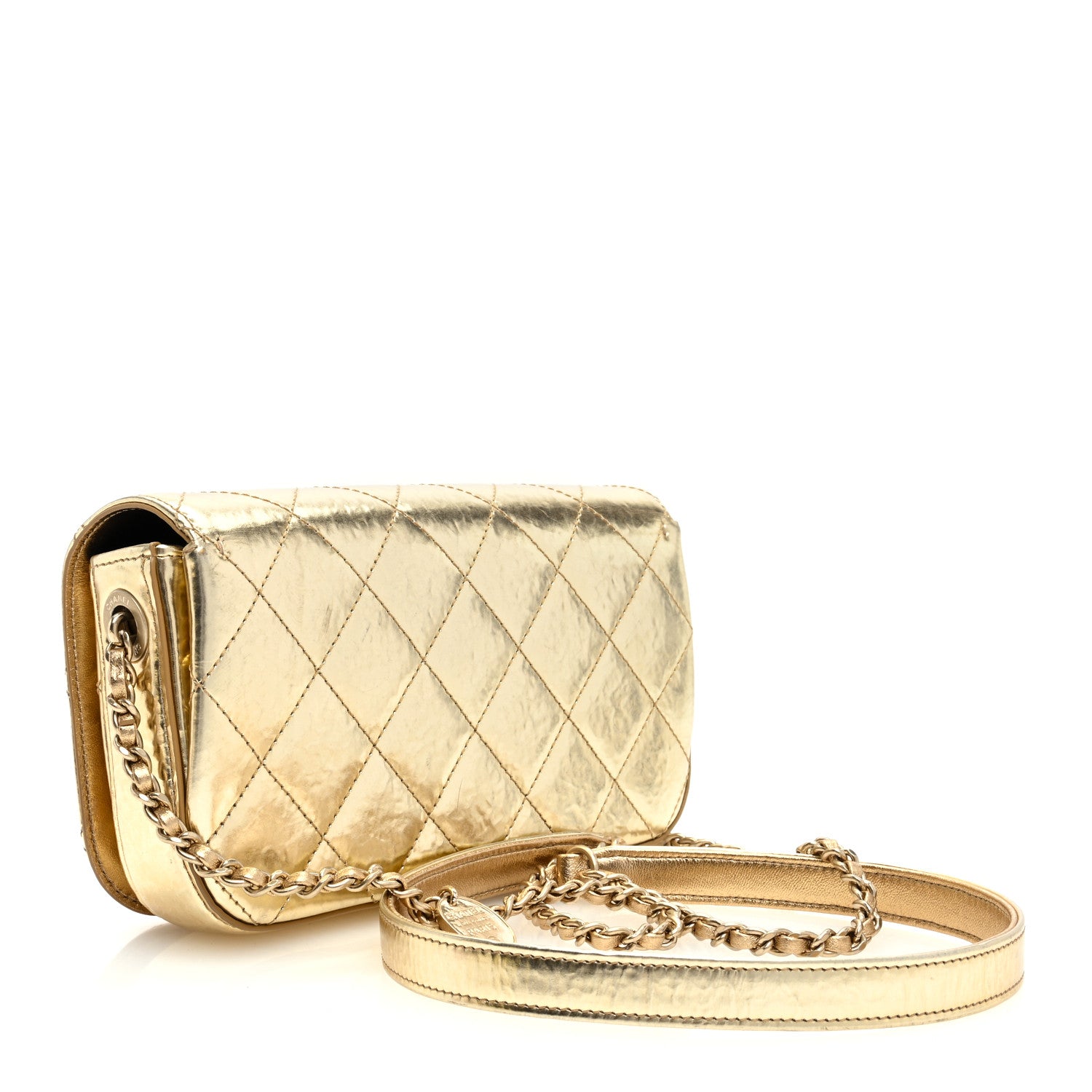 Chanel Hammered Metallic Calfskin Quilted Flap Gold 3 of 14