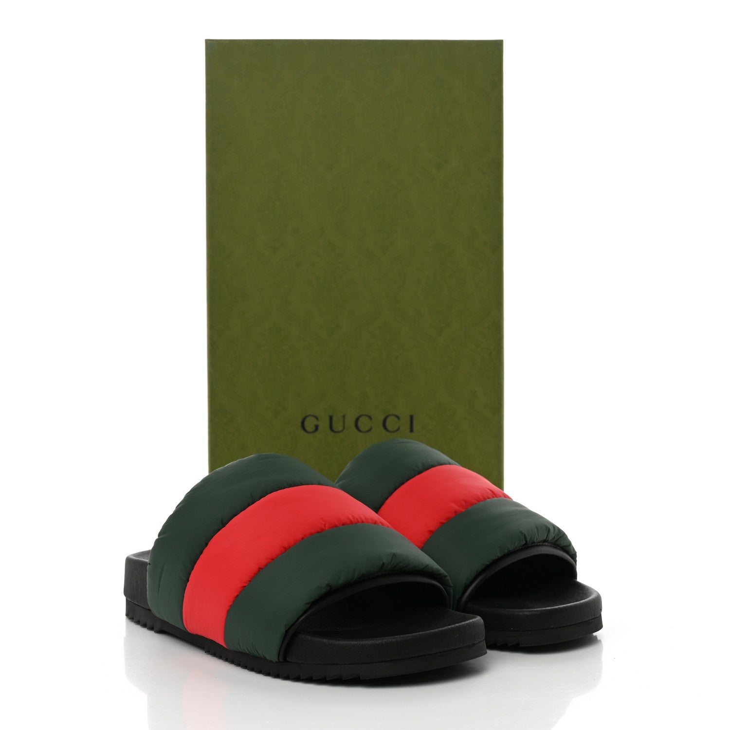 Gucci Nylon Web Womens Slide Sandals 38 Black Green Red 9 of 9