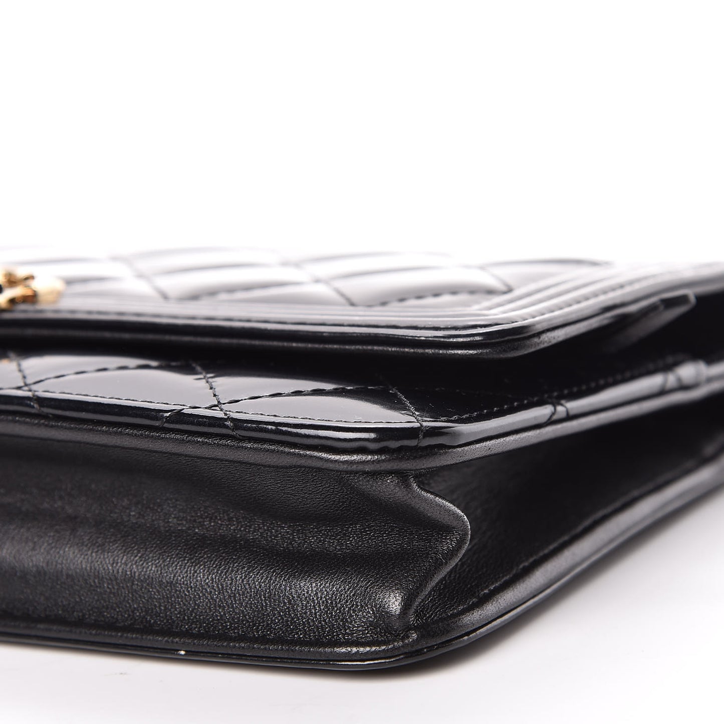 Glazed Calfskin Quilted Boy Wallet On Chain WOC Black