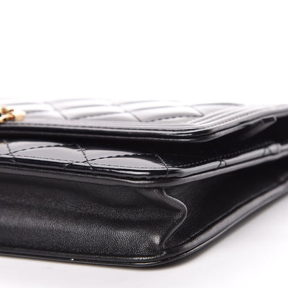 Chanel Glazed Calfskin Quilted Boy Wallet On Chain WOC Black 7 of 14