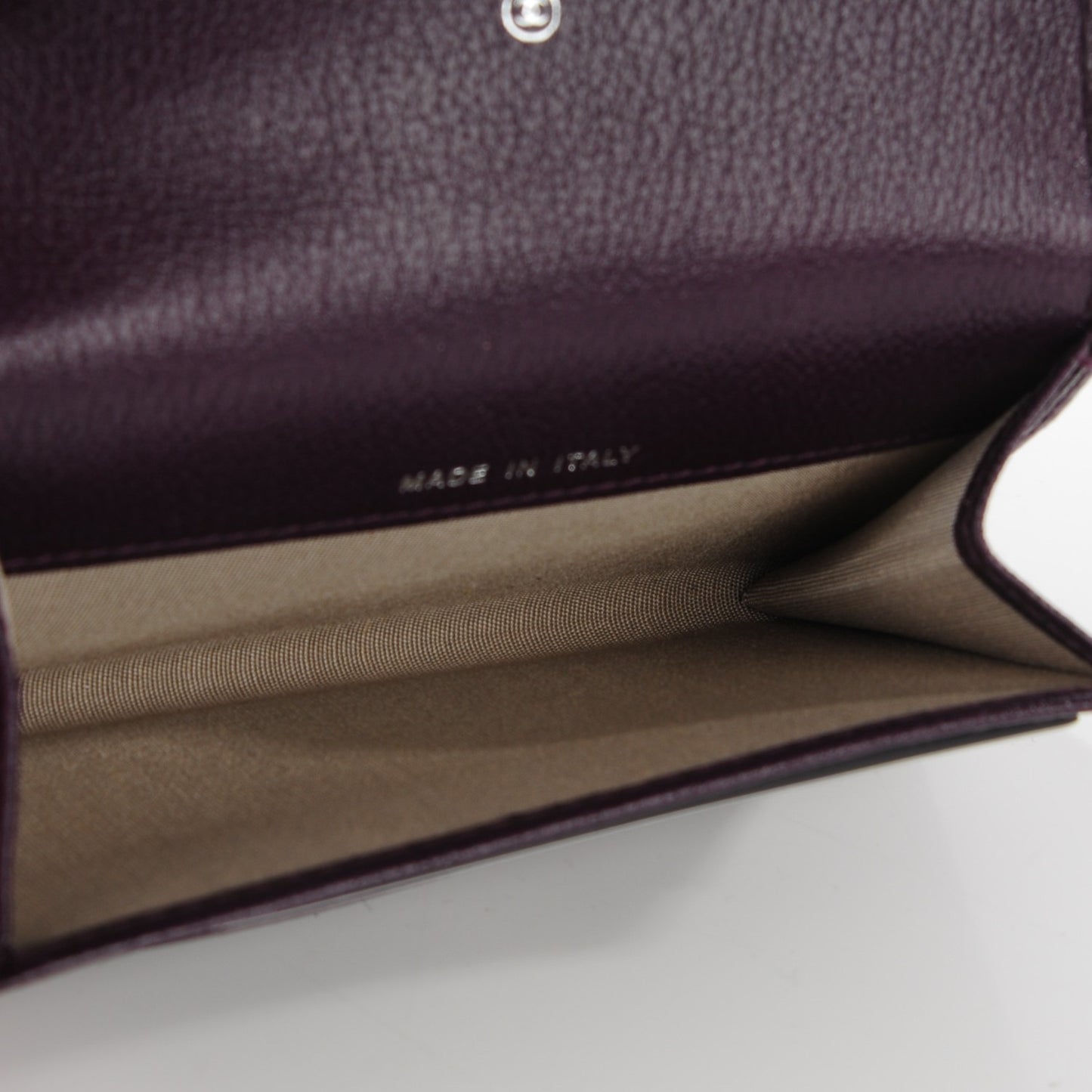 Goatskin Embossed Camellia Flap Card Holder Purple